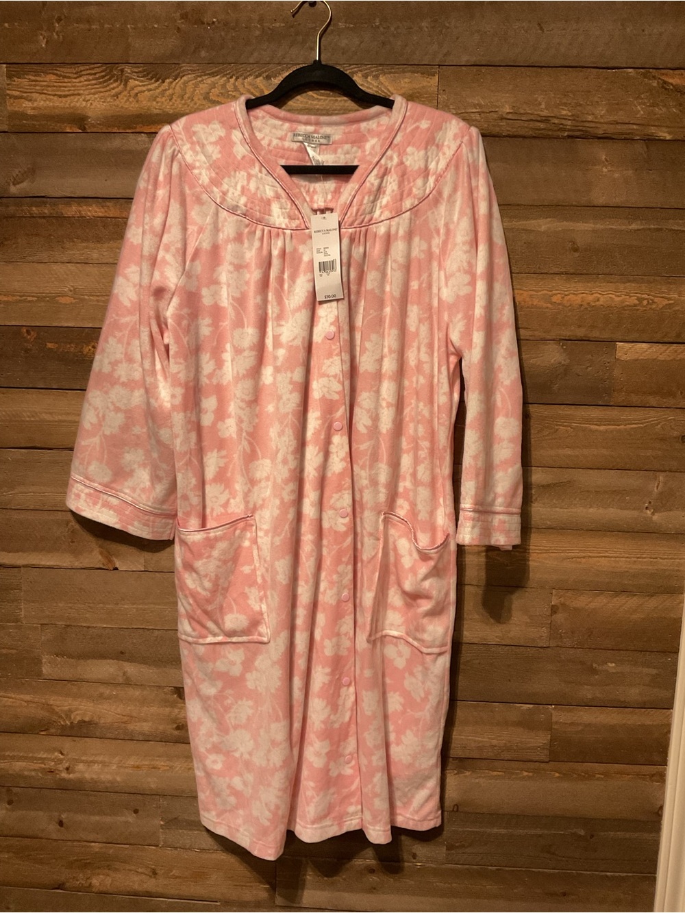 Rebecca Malone Pink White Floral Fleece Snap Front Robe Women’s XL NWT